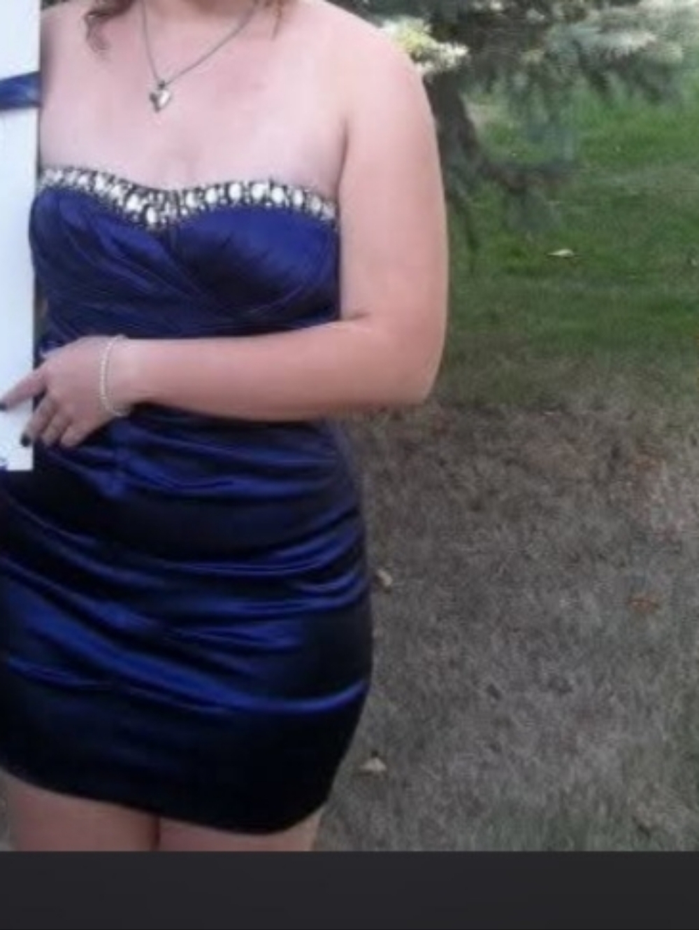 Strapless Navy Blue Cocktail Dress with Jewel Trim